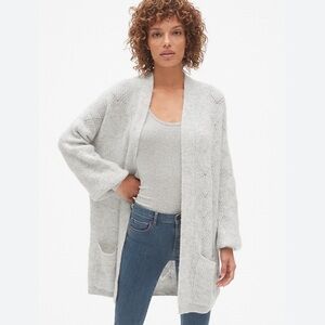 Gap Brushed Pointelle Open Front gray long Cardigan, XS
